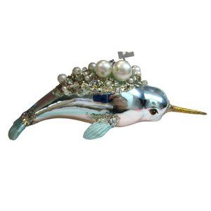 Jeweled Narwhal Mercury Style Ornament Pink Blue Bathroom Beach Decor NWT